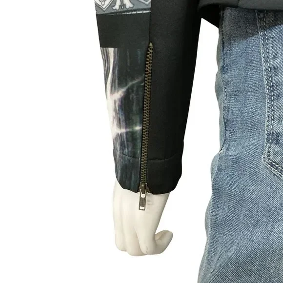 Clover Canyon Moto Jacket Size S Multicolor Paisley Artwear Neoprene Boho Artsy - Picture 9 of 16